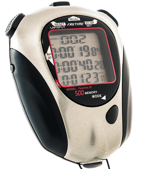 Stopwatch with 500 lap memory, data download to PC function